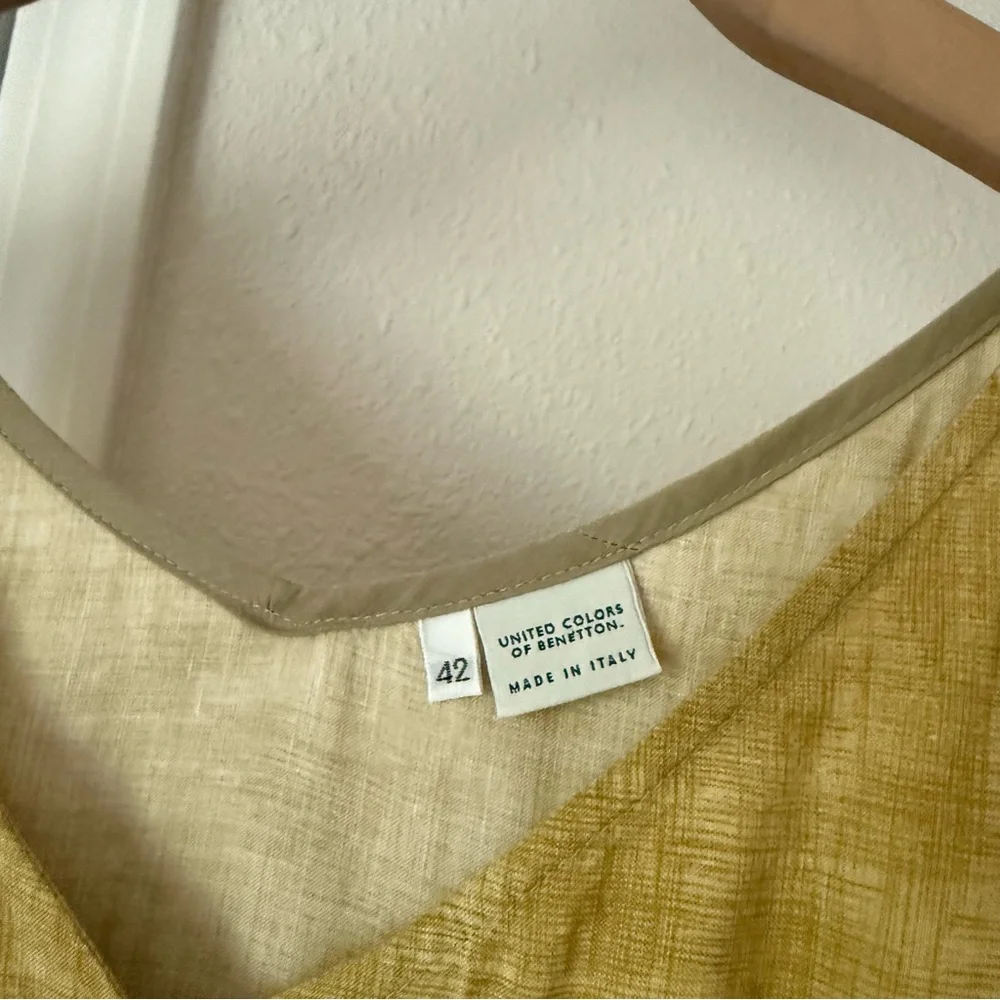 UNITED COLORS OF BENETTON yellow floral button up‎ linen midi dress